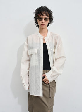 Veega Chic 莱赛尔长绒棉混纺立领阔版口袋衬衫