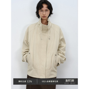 夹克 设计感宽松打褶立领弧形分割下摆抽绳短款 Veega Chic