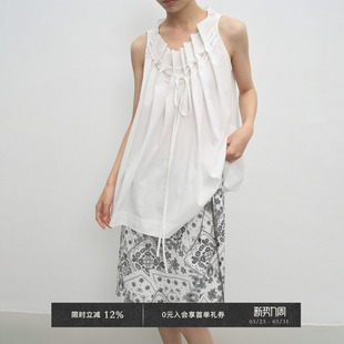 上衣 手工编织串珠抽绳木耳边度假无袖 Veega Chic