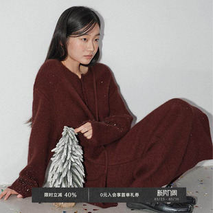 山羊绒绵羊毛亨利领长款 Chic Veega 毛衣裙斜挎包两件套 6折