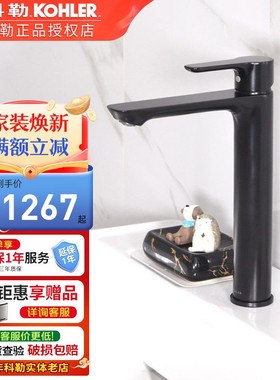 科勒黑色北欧风面盆台上盆洗手盆水龙头冷热水全铜脸盆龙头25104T