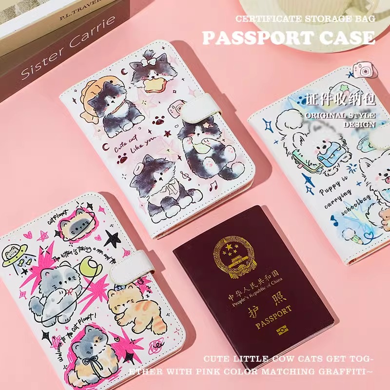 奶牛猫护照夹证件包保护套多功能卡包出国旅行便携夹卡袋收纳机票