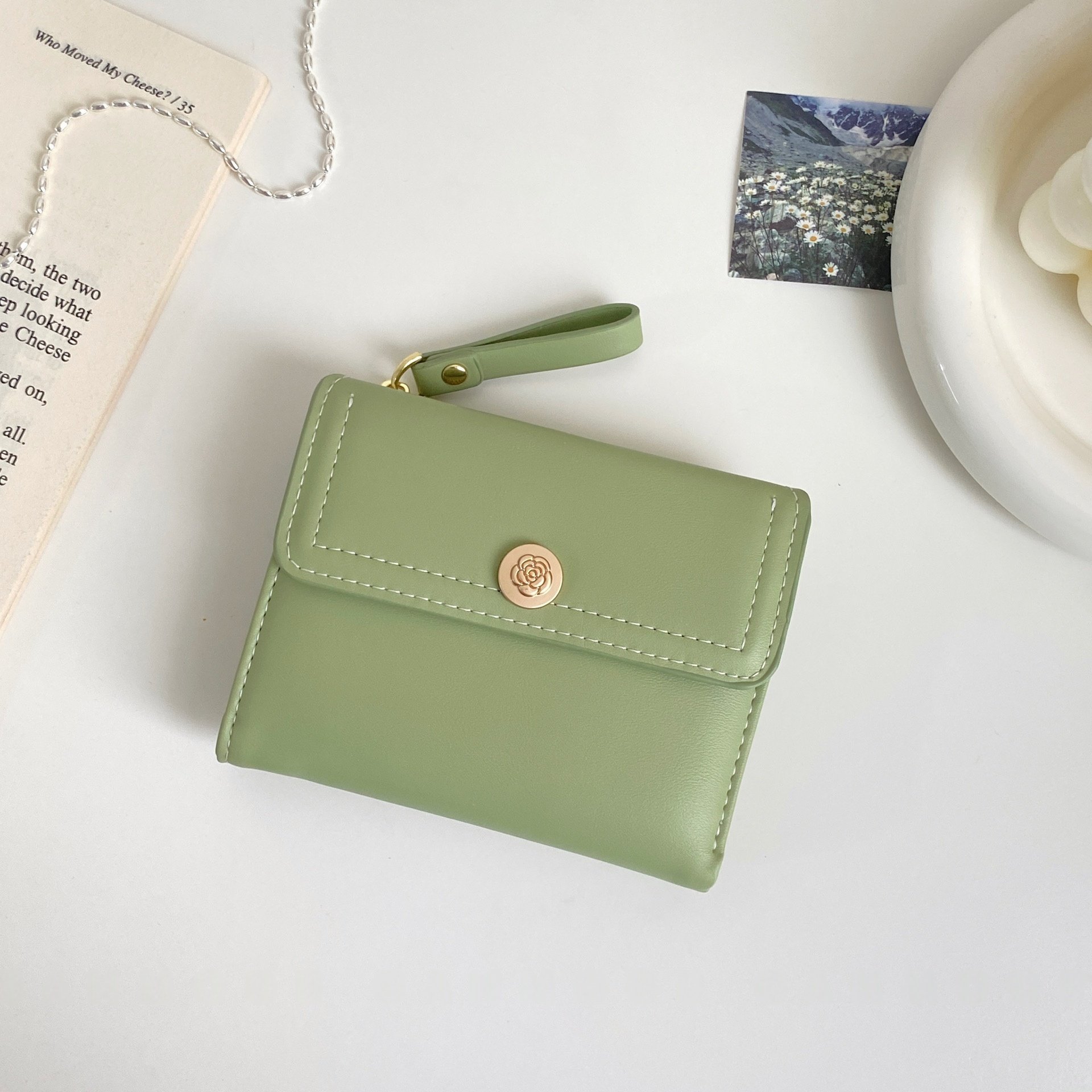 简约复古山茶花小清新设计钱包女学生多功能短款钱夹卡包零钱包~,箱包皮具/热销女包/男包,钱包,淘宝优惠券,粉丝福利购,淘宝优惠卷