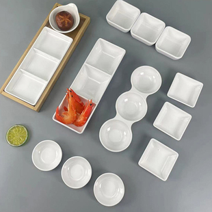 A5料密胺双格碟三格碟子 方碟调料碟调烧烤小份菜三连碟 多格料碟