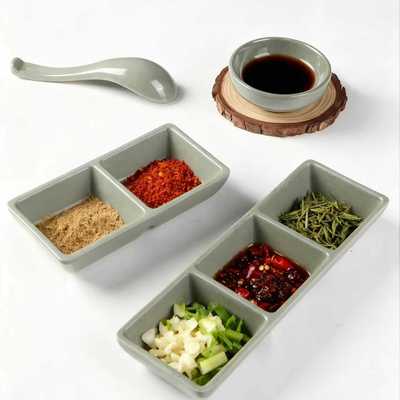 A8密胺双格料碟烧烤店蘸料碟火锅麻酱碗米饭碗山野复古风创意餐具