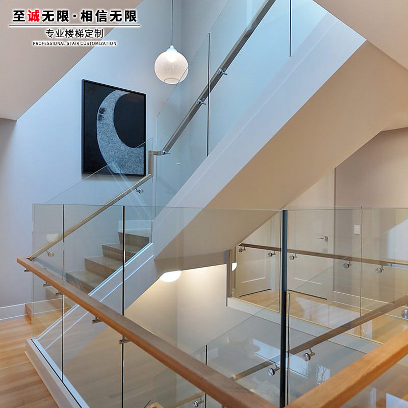 室内整体双梁钢木楼梯别墅阁楼家用定制三跑跃层复式自建房成品楼