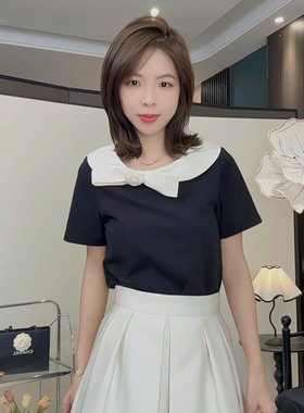 【夏日星空】小个子黑色短袖T恤新款显瘦上衣 250715