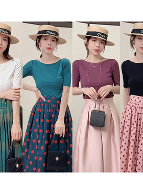 【迷雾花园】小个子简约五分袖纯色上衣气质修身中袖T恤 250818