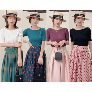 T恤 250818 中袖 纯色上衣气质修身 迷雾花园 小个子简约五分袖