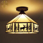 欧美式 复古创意阳台过道书房卧室玄关麋鹿玻璃LED四方吸顶灯 家装