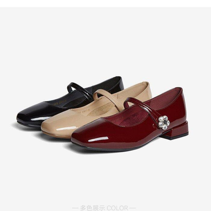 百思图2026春新款法式红色玛丽珍鞋粗跟小皮鞋浅口女单鞋F2013AQ6