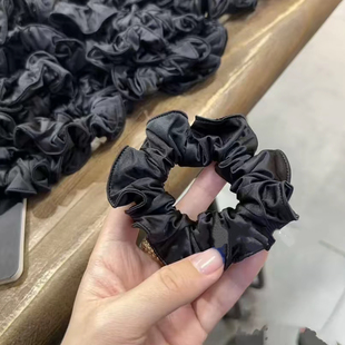 韩系高级感缎面木耳边小肠发圈法式简约黑色低丸子头发绳发饰头饰