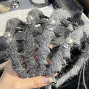 灰色高炉顶秋冬毛线波浪带齿发箍女防滑洗脸头箍时尚洋气发饰头饰