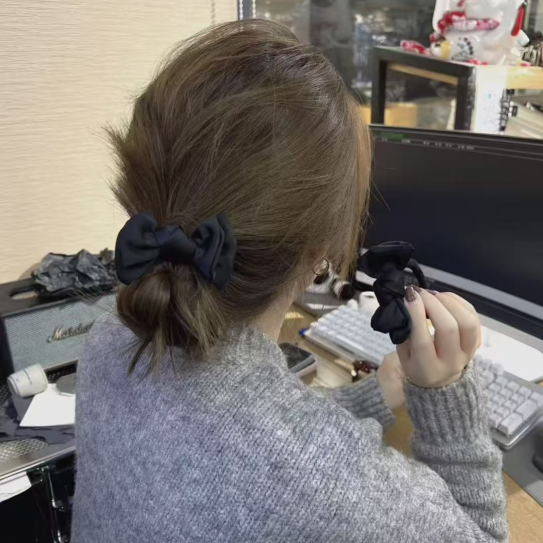 基础百搭~高级黑色蝴蝶结大肠发圈韩版高弹扎头绳少女丸子头发绳