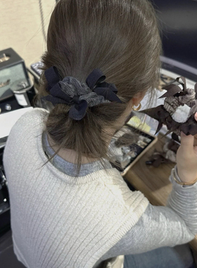 韩系爆款小众编织蝴蝶结大肠发圈显发量丸子头发绳高级感马尾头绳