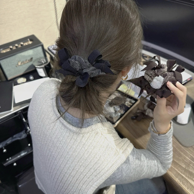 韩系爆款小众编织蝴蝶结大肠发圈显发量丸子头发绳高级感马尾头绳