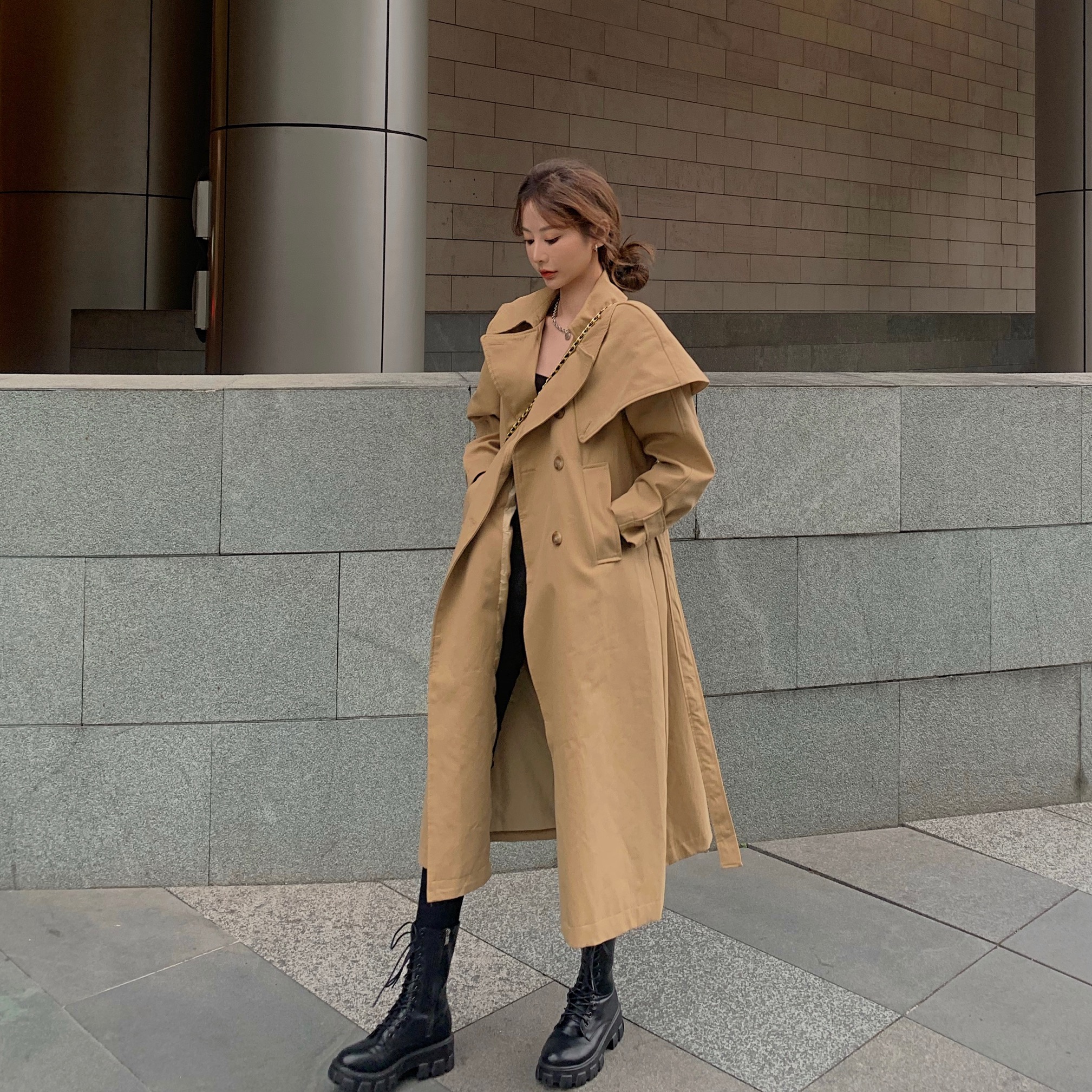 Real price! Long style windbreaker coat