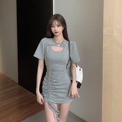 Real price! Slim drawstring Short Sleeve Dress