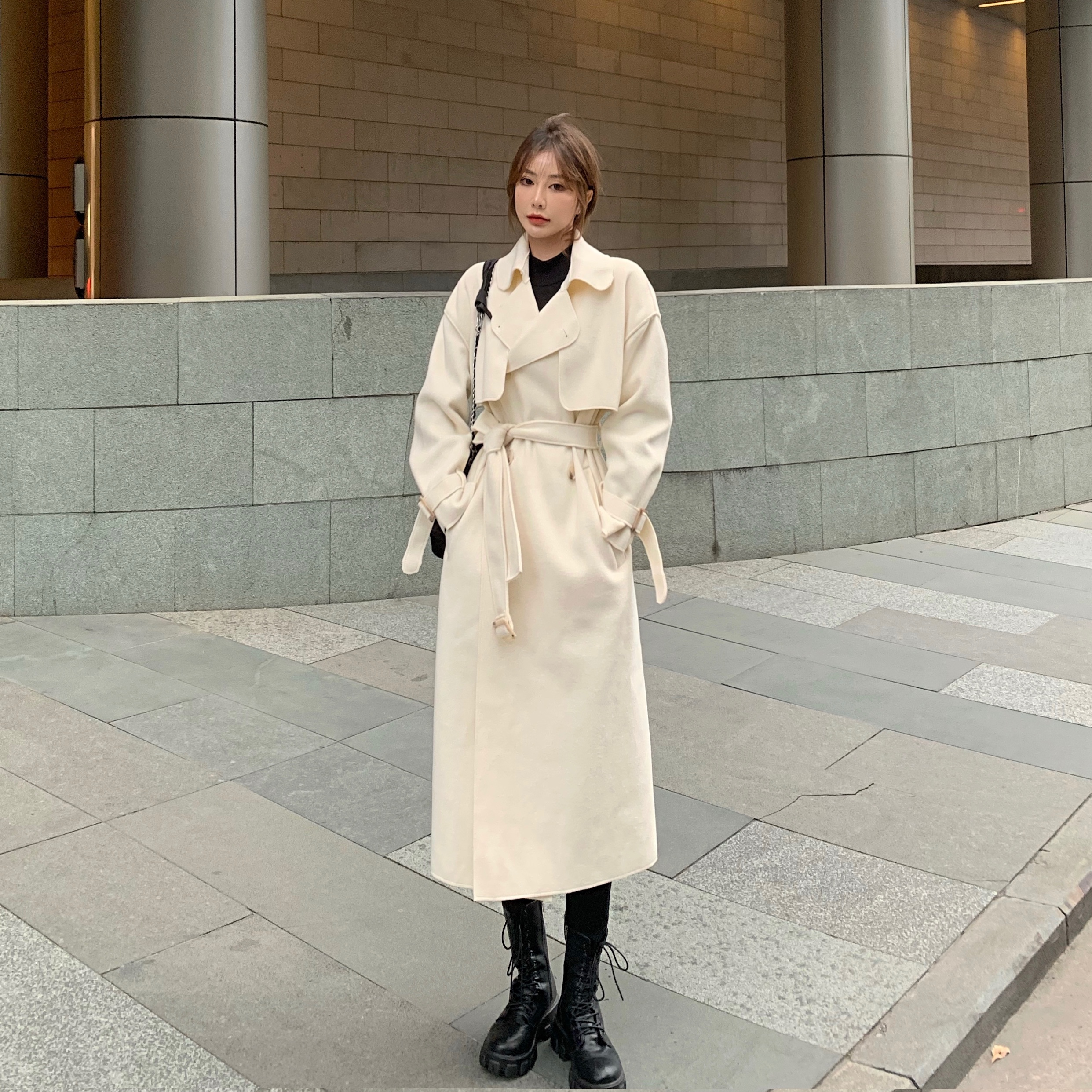 Real price! Long lace up tweed coat