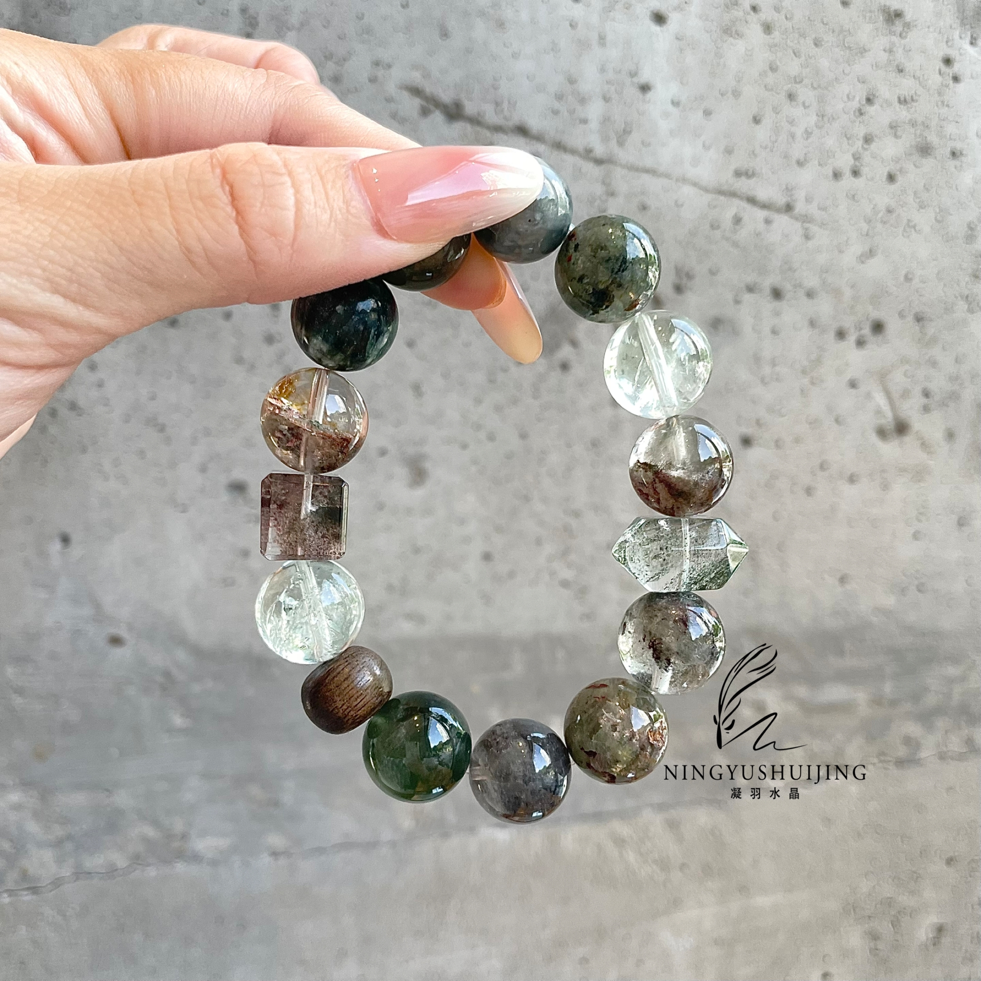 绿兔毛绿龙晶蓝灰幽灵莫奈幽灵千层幽灵绿阿塞灰兔毛沉香手链手串