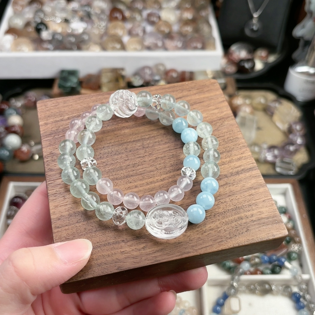 福利款不退换 绿萤石粉晶海蓝宝,饰品/流行首饰/时尚饰品新,手链,淘宝优惠券,粉丝福利购,淘宝优惠卷