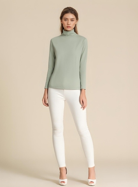 汉麻时代棉麻女款打底衫半高领时尚休闲长袖T恤天然汉麻抑菌透气