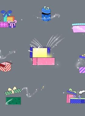 视频素材手绘彩色节日礼物盒子打开魔法特效透明动画MG163