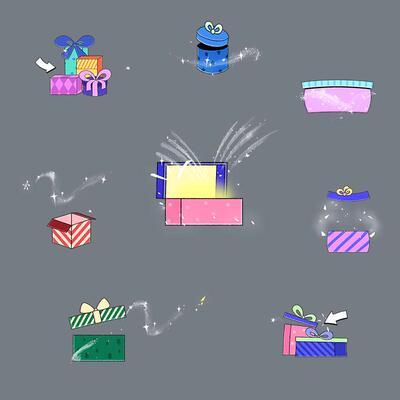 视频素材手绘彩色节日礼物盒子打开魔法特效透明动画MG163