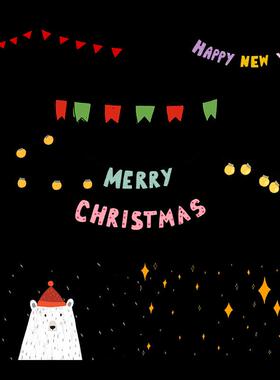 视频素材卡通手绘圣诞新年彩灯彩旗节日装饰动画贴图MG158