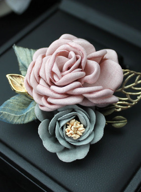 新品典雅发饰女手工胸针扣胸花外套别针复古结婚配饰布艺花朵饰品