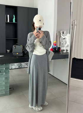 春秋新款灰色针织裙半身裙女气质宽松显瘦小个子裙子设计感a字裙