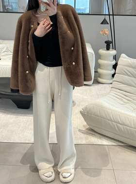 momo大姐姐冬季新款针织阔腿裤女宽松毛呢裤子垂感休闲裤显瘦长裤