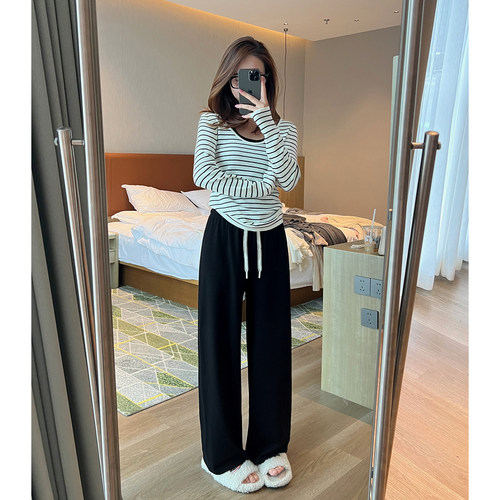 松紧腰直筒休闲裤百搭阔腿卫裤女
