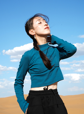 涂一TE602现代舞蹈练功服女式紧身长袖短款上衣黑色表演瑜伽艺考