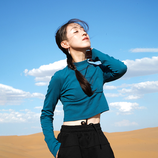 上衣黑色表演瑜伽艺考 短款 涂一TE602现代舞蹈练功服女式 紧身长袖