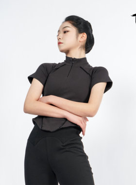涂一TF0108现代舞蹈练功服女式紧身短袖上衣黑色表演训练瑜伽艺考