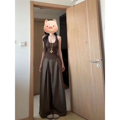 美式辣妹棕色U领小吊带背