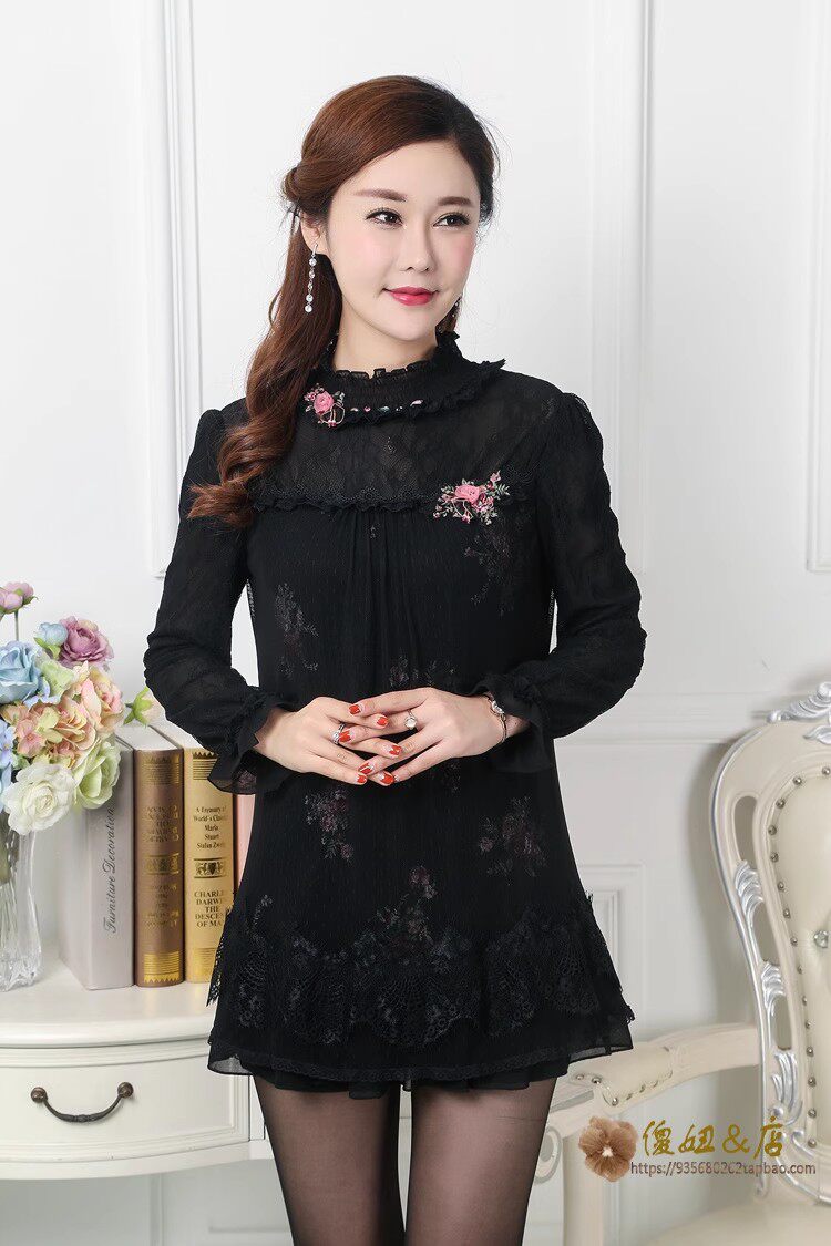 88151春秋女装新款淑女宽松百搭蕾丝衫雪纺衫上衣打底衫
