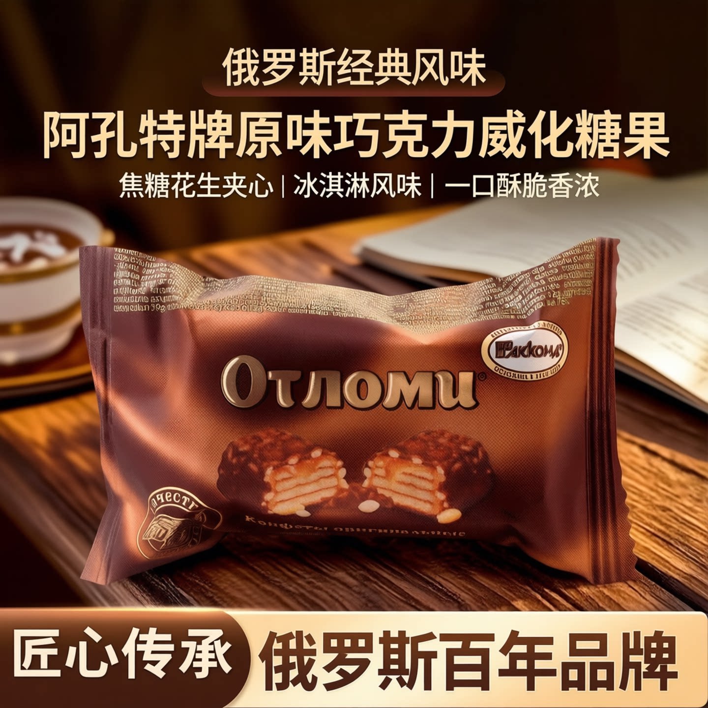 俄罗斯焦糖威化阿孔特牌休闲零食花生果仁夹心巧克力冰淇淋味威化