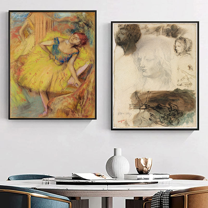 德加舞者芭蕾舞蹈课人物速写印象派油画高清印制厚布画芯装饰画
