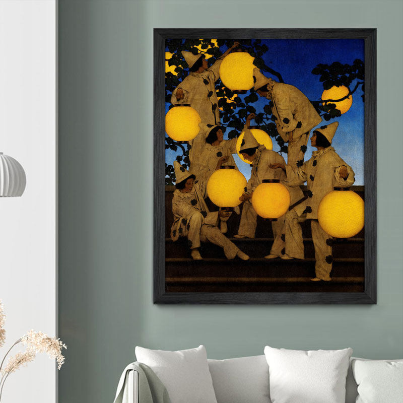 帕里什提月笼提灯笼的人物竖款喷绘油画布画芯欧式玄关客厅装饰画