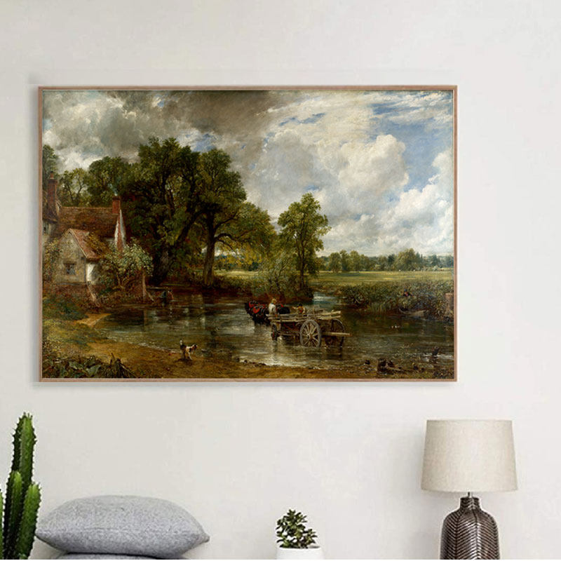 康斯太勃尔 干草车 田园风景画 英国国家美术馆 油画 印制布画芯