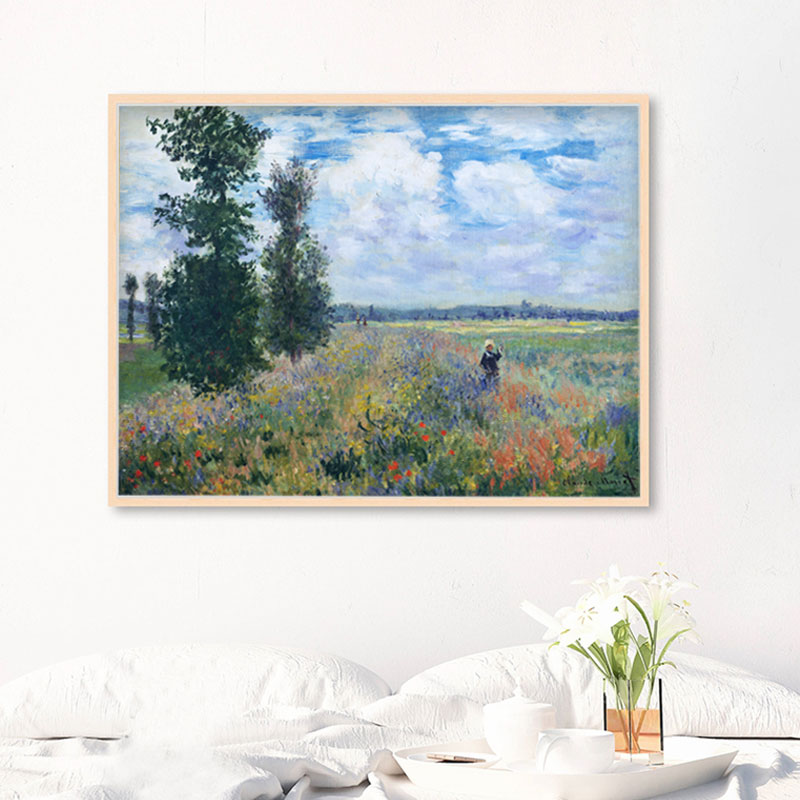 莫奈阿让伊特的罂粟花田高清印制喷绘客厅油画布画芯欧式装饰画图片