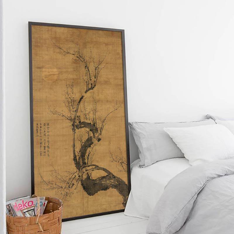 王冕月下梅花图国画竖款新中式客厅书房高清印制油画布画芯装饰画