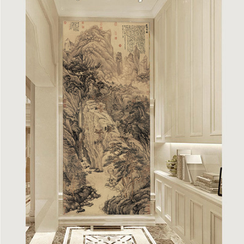 沈周庐山高图布画芯装饰画竖款山水国画印制定制尺寸大小橙湖精品