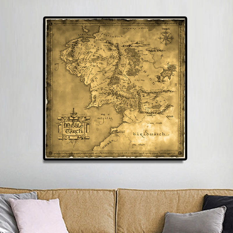 middle earth魔戒中土地图正方形精品装饰画可定制尺寸橙湖工作室