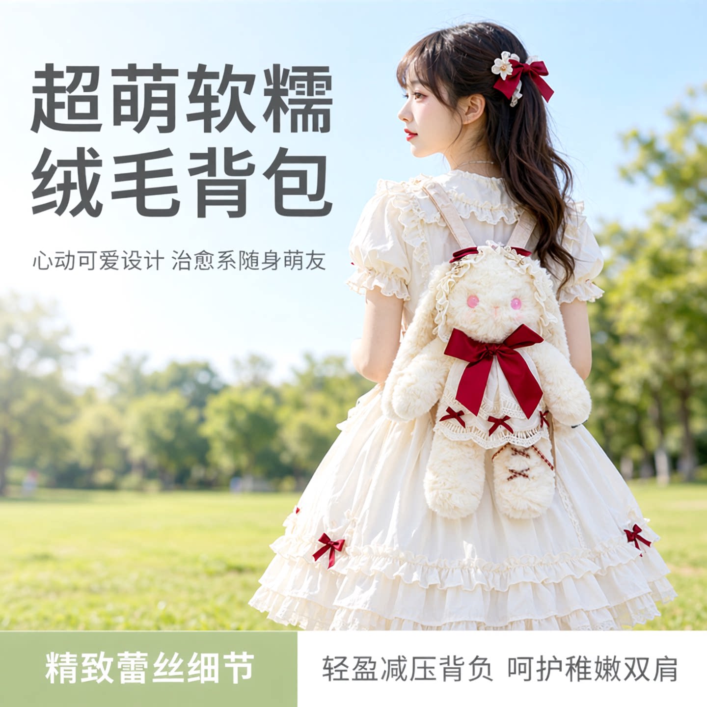洛丽塔萝莉兔毛绒公仔可爱长耳朵兔子超萌玩偶小兔子儿童双肩背包