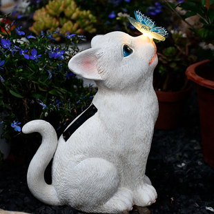 户外可爱猫咪动物太阳能摆件树脂工艺品花园装 饰庭院摆件阳台布置
