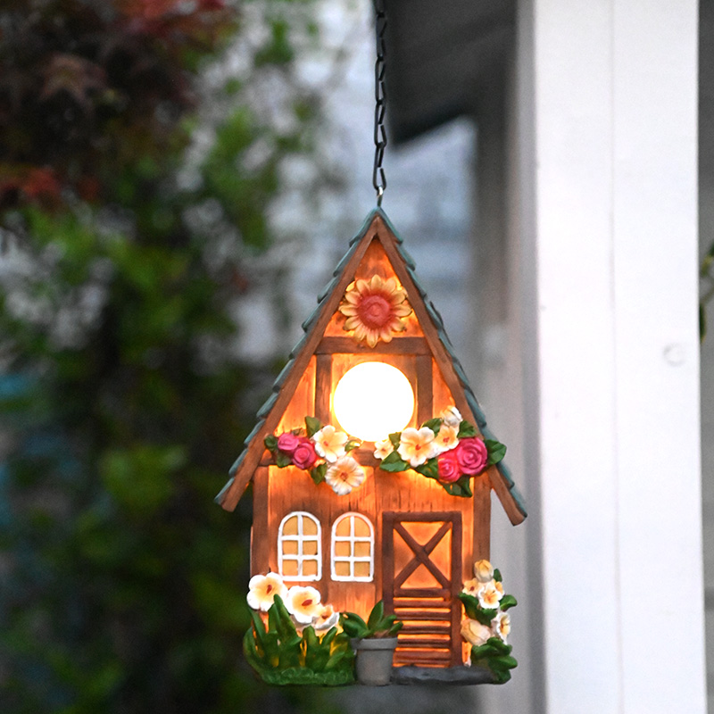 太阳能灯木屋挂件装饰鸟屋挂饰