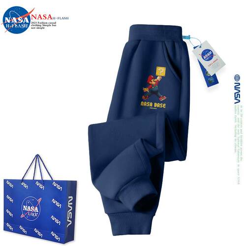 NASA联名男童秋冬加绒马里奥卫裤